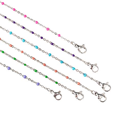 PandaHall 6 collares de cadena de cable de acero inoxidable de 6 colores con cierres de metal con abalorios esmaltados para hacer joyas y collares