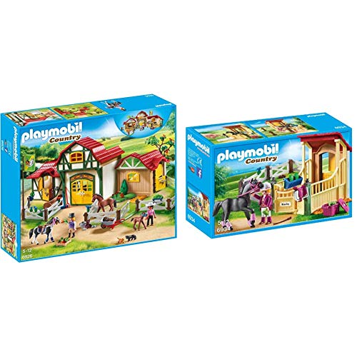 PLAYMOBIL Country Granja de Caballos con Tinker, Trakehner y su Potro, A Partir de 5 años (6926) , Color/Modelo Surtido + Caja de Caballos-Árabes Figuras de Juguete, Multicolor, Sin tañosllaños