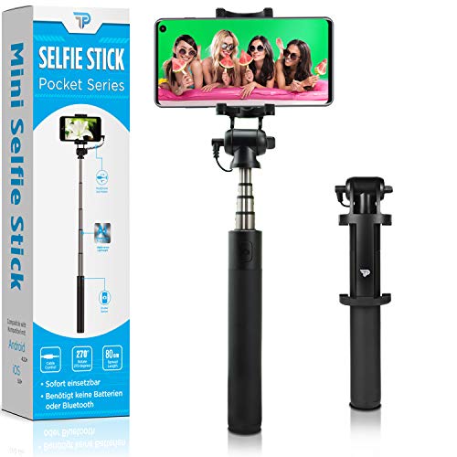 Power Theory Palo Selfie Stick con Cable para Teléfonos Móviles - Compatible con iPhone XS Max/XR/X/8/7/6S/SE y Samsung Galaxy S10/S9/S8/S7/S6, No Precisa Batería ni Bluetooth, Telescópico (69 cm)