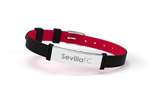 Pulsera Sevilla Fútbol Club Fashion Negra Ajustable para Hombre, Mujer y Niño | Pulsera Sevillista de silicona y acero inoxidable | Apoya al Sevilla con un producto oficial | SFC