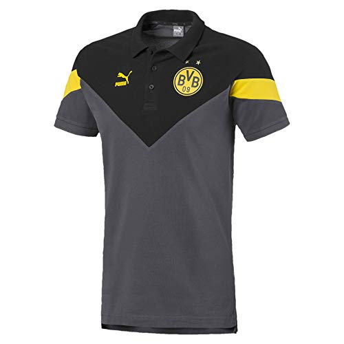 PUMA BVB Iconic MCS Polo Camiseta Polo, Hombre, Asphalt-Puma Black, M