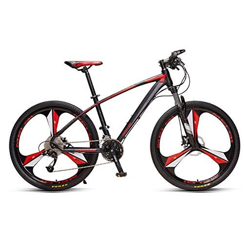 QMMD 33 Velocidades Bicicleta Montaña, Adulto Hard Tail Bicicleta, 26 Pulgadas/27.5 Pulgadas Bicicleta de Montaña, Cuadro Aluminio, Doble Freno Disco Bicicleta BTT,Red 3 Spokes,27.5 Inch
