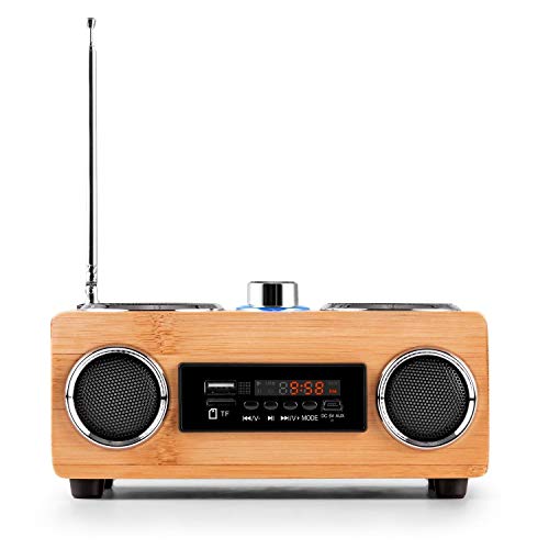 Radio Bambú madera • Radio FM Sintonizador • Caja de madera auténtica • USB Puerto • SD de seguridad • 30 emisoras • pantalla LED • altavoz de banda ancha