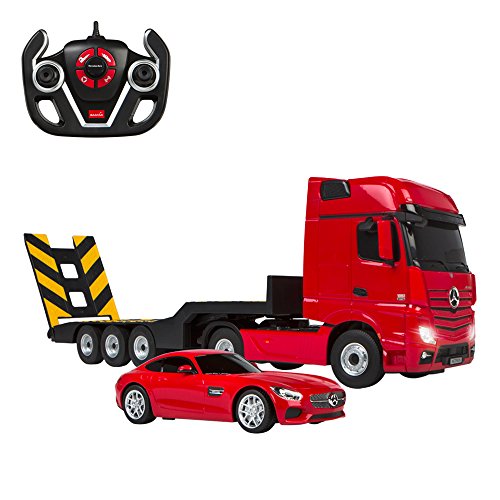 Rastar - Camión teledirigido 1:26 Actros y coche RC Mercedes V8 1:24, Color Rojo, 1 (ColorBaby 85191)
