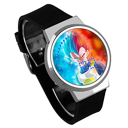 Reloj para Niños,Pantalla Táctil LED Creativo DIY Reloj Dragon Ball Animación Alrededor Reloj Impermeable Cáscara De Plata Cinturón Negro, C