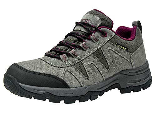 riemot Zapatillas Trekking para Mujer, Zapatos de Senderismo Calzado de Montaña Escalada Aire Libre Impermeable Ligero Antideslizantes Zapatillas de Trail Running, Rojo Vino EU 38
