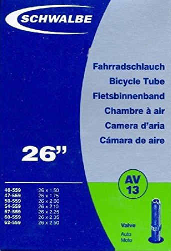 Schwalbe - Cámara de aire para bicicleta (AV13 con adaptador, 26", 50-559 mm, 26 x 1,90", para bicicletas de montaña)