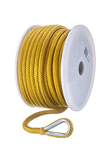 Seachoice 42151 - Cuerda de anclaje de nailon de doble trenzado - Amarillo - 3/8 pulgadas x 100 pies
