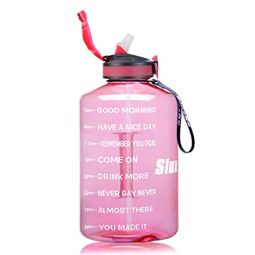 Sluxke Botella de deporte de 2,2/3,78 l, botella de agua grande, sin BPA, antigoteo, botella de agua para gimnasio, A2-rosa claro, 2l