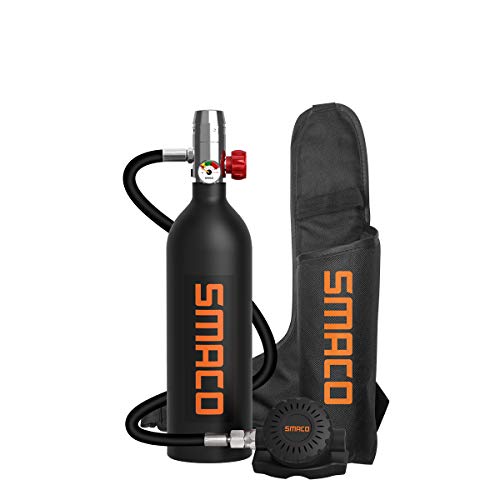 SMACO Equipo de Oxígeno para Bucear Bombona Oxigeno Portatil Mini Botella de Buceo de 1 litro con Capacidad de 15-20 Minutos Buceo De Oxígeno del Mini Tanque(Entrega en 10 días)
