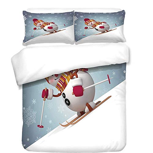 Snowman Duvet Cover Set Skiing Snowman en Estilo 4D con Copos de Nieve Adornados Actividad de Invierno al Aire Libre Diversión Decorativa Juego de Cama de 3 Piezas con 2 Fundas de Almohada Multicolor Snowman Duvet Cover Set Skiing Snowman en Estilo 4D con Copos de Nieve Adornados Actividad de Invierno al Aire Libre Diversión Decorativa Juego de Cama de 3 Piezas con 2 Fundas de Almohada Multicolor