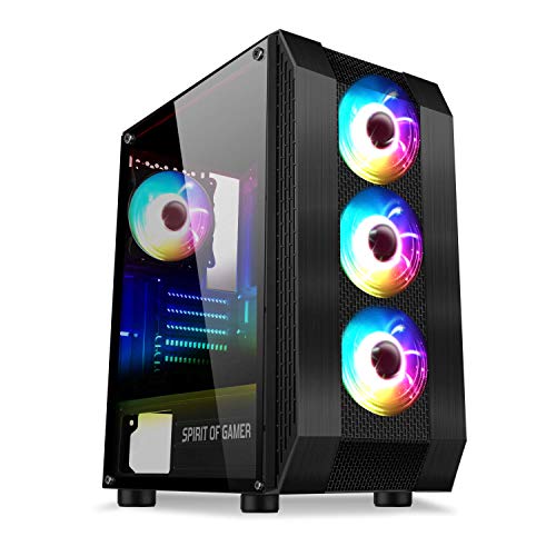 Spirit Of Gamer - Rogue Vi - PC Gamer ATX/Matx/ITX Caja - Panel Frontal Y Pared De Vidrio Templado - 4 LED RGB Direccionables Ventiladores De 120mm - Aura/MSI Mystic/ASROCK 3Pin