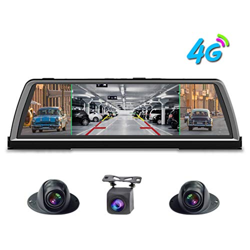 SZKJ K600 - Cámara de salpicadero panorámica de 360 grados para coche, cámara DVR de 4 canales, grabadora de 10 espejo retrovisor táctil Android GPS Navi ADAS WiFi control remoto