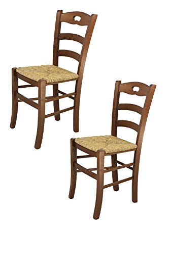 t m c s Tommychairs - Set 2 sillas Cocina Savoie en Madera de Haya Color Nuez y Asiento en Paja