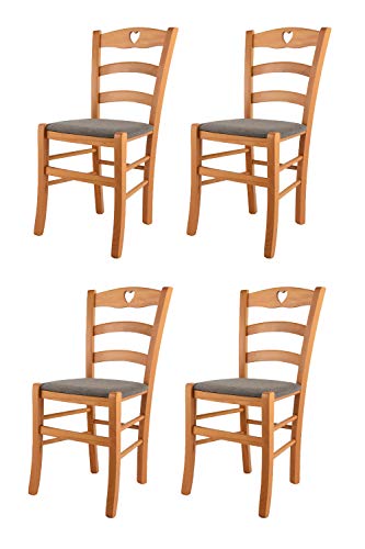 t m c s Tommychairs - Set 4 sillas Cuore para Cocina y Comedor, Estructura en Madera de Haya Color Miel y Asiento tapizado en Tejido Color corzo
