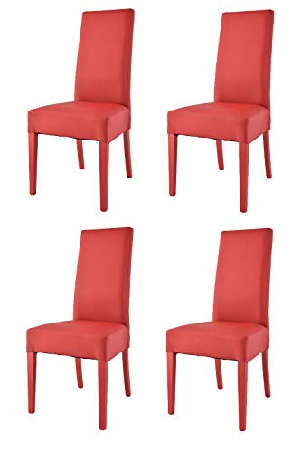 t m c s Tommychairs - Set 4 sillas Luisa para Cocina, Comedor, Bar y Restaurante, solida Estructura en Madera de Haya y Asiento tapizado en Polipiel roja