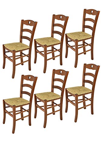t m c s Tommychairs - Set 6 sillas Cuore para Cocina y Comedor, Estructura en Madera de Haya Color Nuez y Asiento en Paja