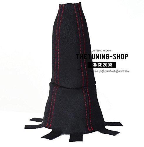The Tuning Shop - Funda para palanca de caja de cambios manual, ante bordado, color negro - rojo