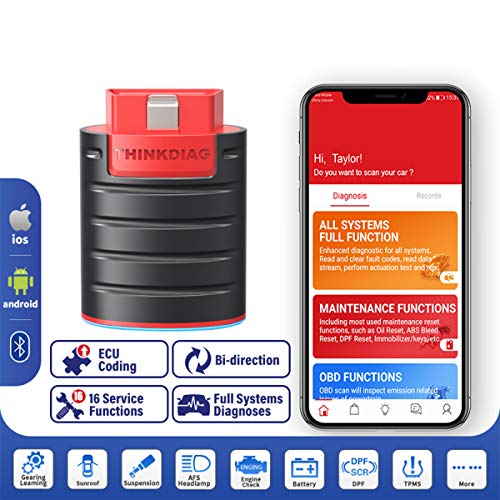 ThinkDiag Diagnosis Bluetooth Todos los Sistema Codificación de ECU y Pruebas activas y 16 Funciones de Servicio de Reinicio App para Dispositivos Android e iOS [ Nuevo EasyDiag 2020 ]
