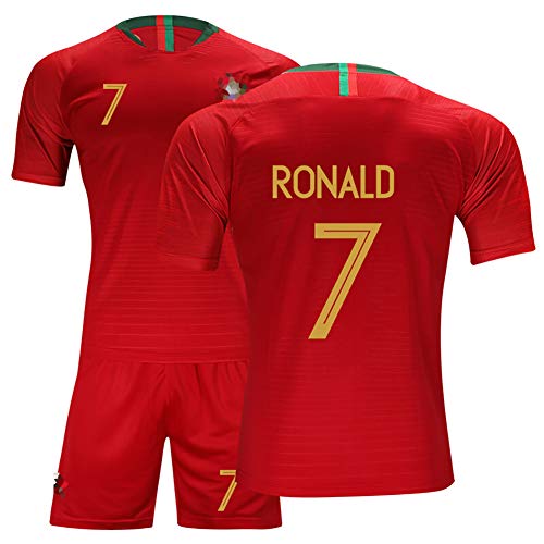 Traje de Camiseta de fútbol para niños y Estudiantes, versión de Jugador de Manga Corta de Camiseta de la selección Nacional de Portugal, Camiseta de fútbol Uniforme del Equipo local-red7-22