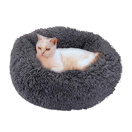 UKMASTER Cama de Felpa para Perros Cama Redonda para Mascotas Cama Donut de Felpa para Perros y Gatos Antideslizante con Cojín Lavable de Tamaño Grande de Color Gris (70x26cm)