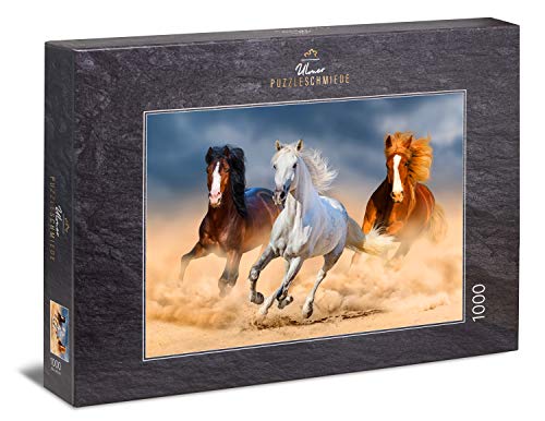 Ulmer Puzzleschmiede - Puzzle Reinas del Desierto: Puzzle de 1000 Piezas - Poderosos Caballos árabes Corriendo en el Desierto Ulmer Puzzleschmiede - Puzzle Reinas del Desierto: Puzzle de 1000 Piezas - Poderosos Caballos árabes Corriendo en el Desierto