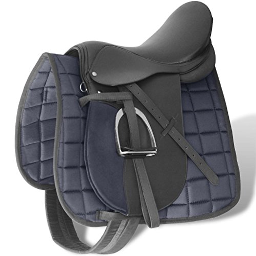 UnfadeMemory Set 5 en 1 Silla Montar Caballo con Capa del Asiento,Estribos,Correa de Estribo y Cincha,Montura de Caballo,Cuero (Talla 16 in-Cuña 14cm, Negro) UnfadeMemory Set 5 en 1 Silla Montar Caballo con Capa del Asiento,Estribos,Correa de Estribo y Cincha,Montura de Caballo,Cuero (Talla 16 in-Cuña 14cm, Negro)