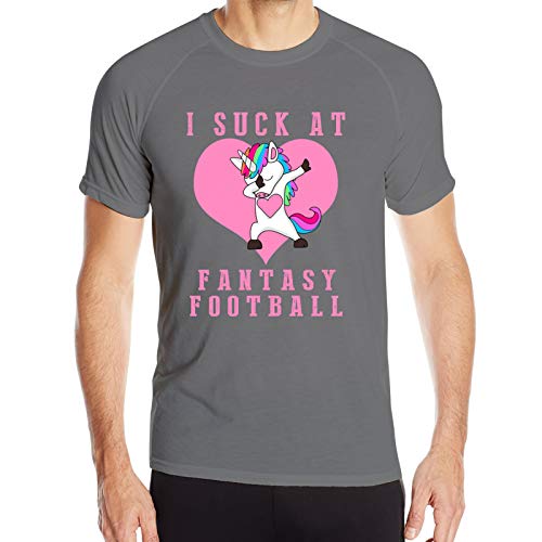 WAUKaaa I Suck At Fantasy Football Loser Rainbow Unicorn - Camiseta de manga corta con cuello redondo para hombre