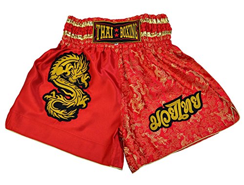 wifash Pantalón Corto de Boxeo tailandés, Talla XL, Muay Thai, Color Rojo, Fabricado e Importado de Tailandia (42562)