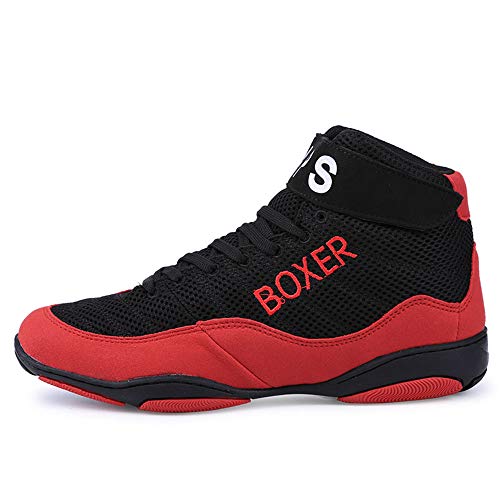 Willsky Botas De Boxeo, Adultos Lucha Zapatos De Entrenamiento De Combate De Peso Ligero Y Transpirable Suela De Goma Zapatos De Artes Marciales para Jóvenes Y Niños,Rojo,41