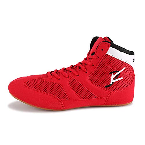 Willsky Botas De Combate De Boxeo, Lucha Libre Zapatos De Entrenamiento Adultos Adolescentes Artes Marciales Zapatos Unisex Tamaño Fresco,Rojo,36