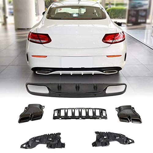 XTT Adapta a Mercedes Benz Clase C C205 Sport C200 C250 C300 C350 C43 AMG Coupe Convertible 2 Puertas 2014-2018 Difusor Trasero Labio con silenciador de Puntas de Escape (Puntas Negras)