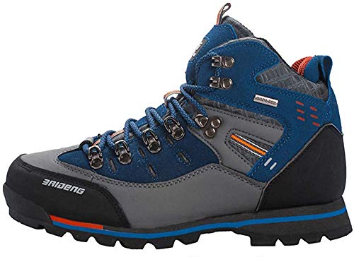 Yaer Botas de Montaña para Hombres, Impermeable Trekking Zapatos para Caminar Botines Al Aire Libre Gris Azul 46 EU