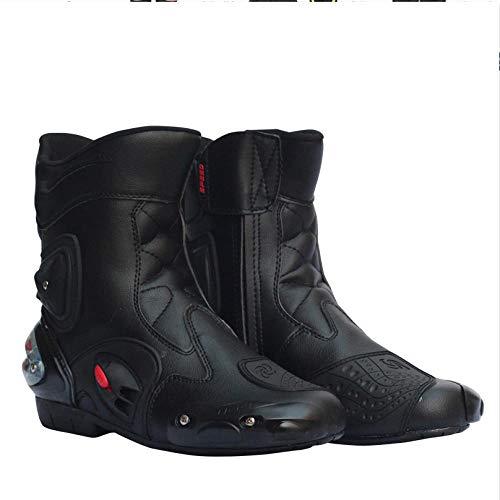 ZOULME Botas de Moto Zapatos de Motocicleta Biker Racing Armor Protection Botas de Cuero largas Zapatos de Touring para Hombre de niño Jinete-Negro_43