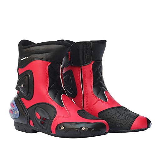 ZOULME Botas de Moto Zapatos de Motocicleta Biker Racing Armor Protection Botas de Cuero largas Zapatos de Touring para Hombre de niño Jinete-Rojo_44
