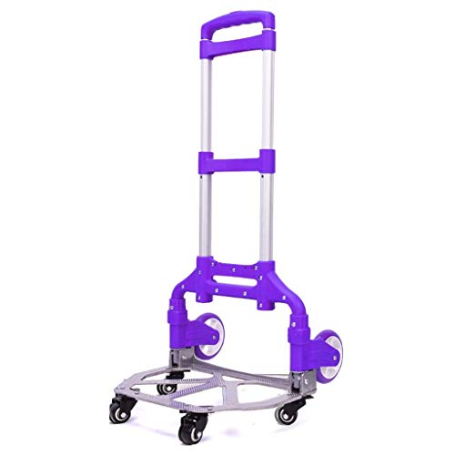 ZXCMNB 75kg Carro Plegable de Aluminio Pesada Mano Saco camión Carretilla Carro Nave Industrial Carro de Mano, Saco camión-Ajustables de la manija (Color : Purple)