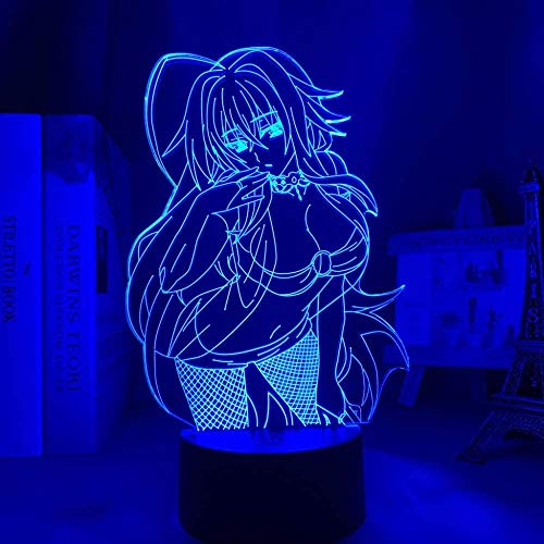 3D Illusion Anime Lamp LED Luz High School DXD Rias Gremory para niños Dormitorio Decor Noche Luz Brithday Regalo Habitación High School DXD Manga-Touch Control-Control tactil