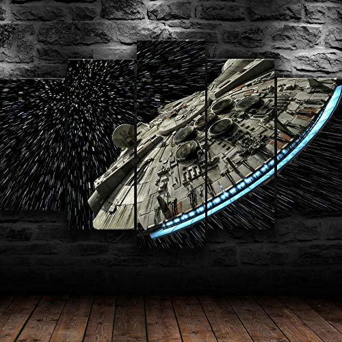 45Tdfc Cuadro En Lienzo 5 Piezas Halcón Milenario de Star Wars Dormitorio Arte Cartel Pared DecoracióN del Hogar Cuadro Pintura para Sala Estar Listo para Marco