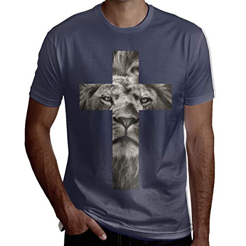 ABCEEEK Camiseta de manga corta para hombre con estampado de cruz de león y ropa de trabajo al aire libre camiseta de algodón para hombres ajuste clásico