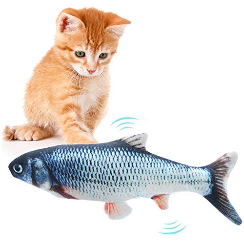 AFFINEST Juguete de Gatos Pez Eléctrico Interactivo Peluche Juguete Hierba Gatera USB Recargable Cat Fish Toys,A
