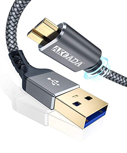 AkoaDa Cable Micro B USB 3.0 a micro USB, USB 3.0 Sync – Cable de datos de aluminio para Toshiba Canvio, disco duro externo, Samsung Galaxy S5, Note 3 y más (2 paquetes de 0,5 + 1 m)