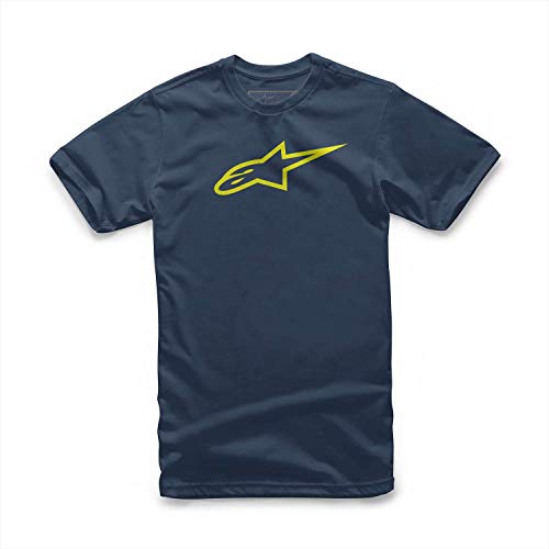 Alpinestar Ageless Classic tee Camiseta de Manga Logo de Corte Moderno, Hombre, Navy/hi Vis Yellow, S
