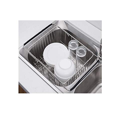 AniU - Escurridor de platos extensible para fregadero de cocina de acero inoxidable y escurridor para platos de cocina (parte inferior plana)