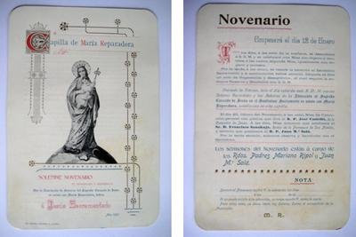 Antigua estampa - Old Card : CAPILLA DE MARÍA REPARADORA, SOLEMNE NOVENARIO