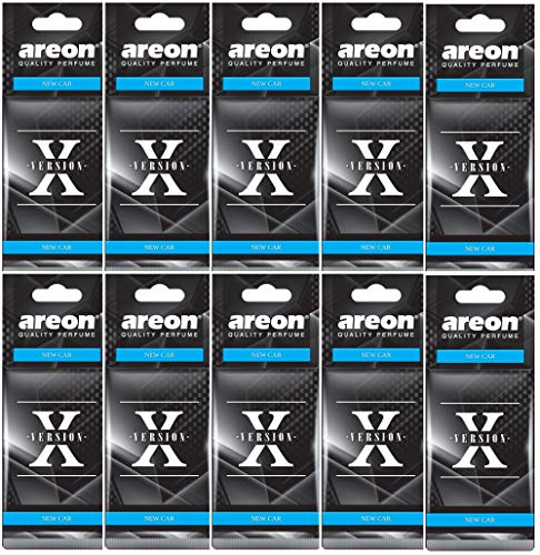 AREON X Ambientador Coche Olor Nuevo New Car Colgante Colgar Perfume Original Negro Cartón Retrovisor Casa Oficina 2D (Pack de 10)