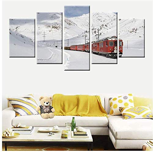 AS65ST12 Arte Keldog impresiones de los carteles Hermosa nieve tren vista roja del cartel del arte de la pared de la lona impresión de HD 5 Panel de la sala de estar listo for colgar-40X50 40x70 40X90