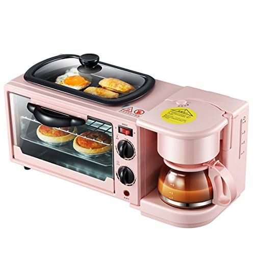 ASDFGH Mini Horno 9l, Máquina De Desayuno Multifunción Tres En Uno Horno Eléctrico Sandwich Tostadora Horno Café Tostador Tostador freidora (Color : Pink, Size : Set Meal 1)