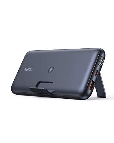 AUKEY Batería Externa USB C, Cargador portátil inalámbrico de 20000 mAh con Soporte Plegable, Suministro de energía de 18 W y Carga rápida 3.0 para iPhone 12/12 Pro.