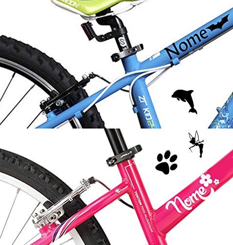 AWS - 2 pegatinas con nombre (de 2 cm de altura) + 2 logotipos para tunear bicicletas infantiles, pegatinas de vinilo para bicicleta, moto, casco, nombre personalizable