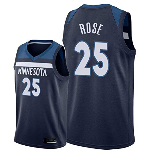 Baloncesto para Hombre NBA Minnesota Timberwolves # 25 Derrick Rose Bordado Jersey, Malla Secreado Rápido Transpirable Camiseta Camiseta Camiseta,Negro,S(165~170cm)